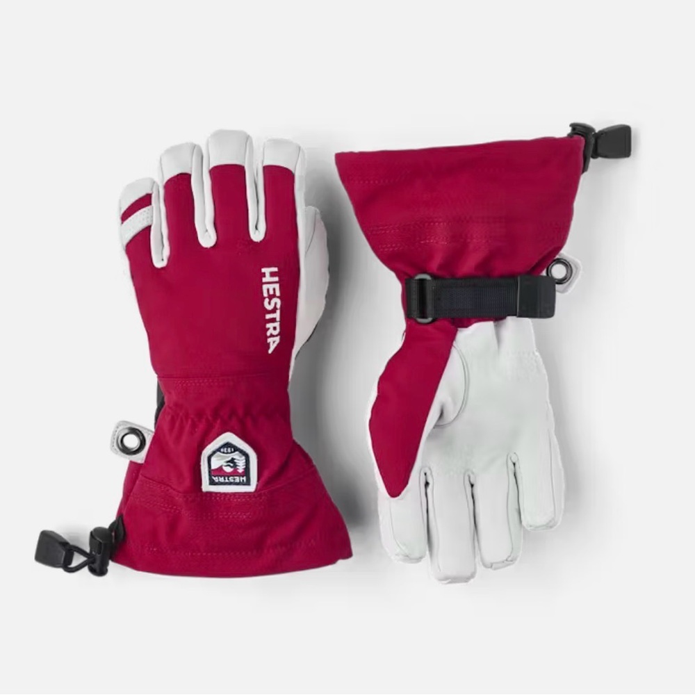 Hestra Army leather heli size 7 ski Jr Red and Cream Winter Gloves